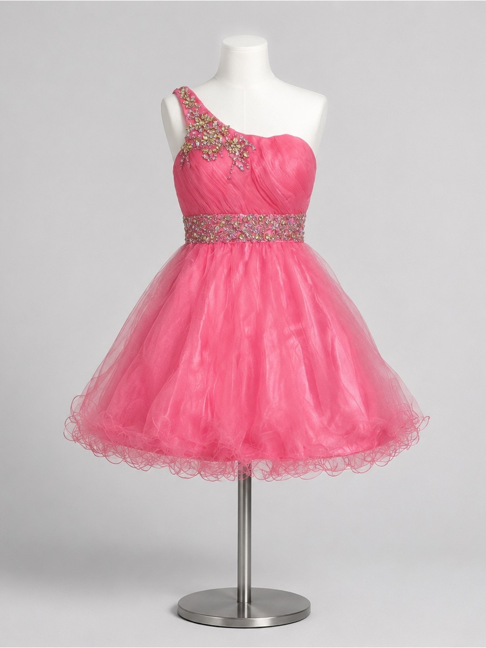 NWT May Queen Hot Pink Rhinestone One Shoulder Y2K HOCO Dress Sz 8 Barbiecore